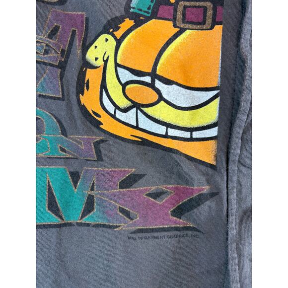 VTG 90s Garfield Baseball Shirt Mens Large Gray Dont Get On My Bad Side Retro - Picture 3 of 5